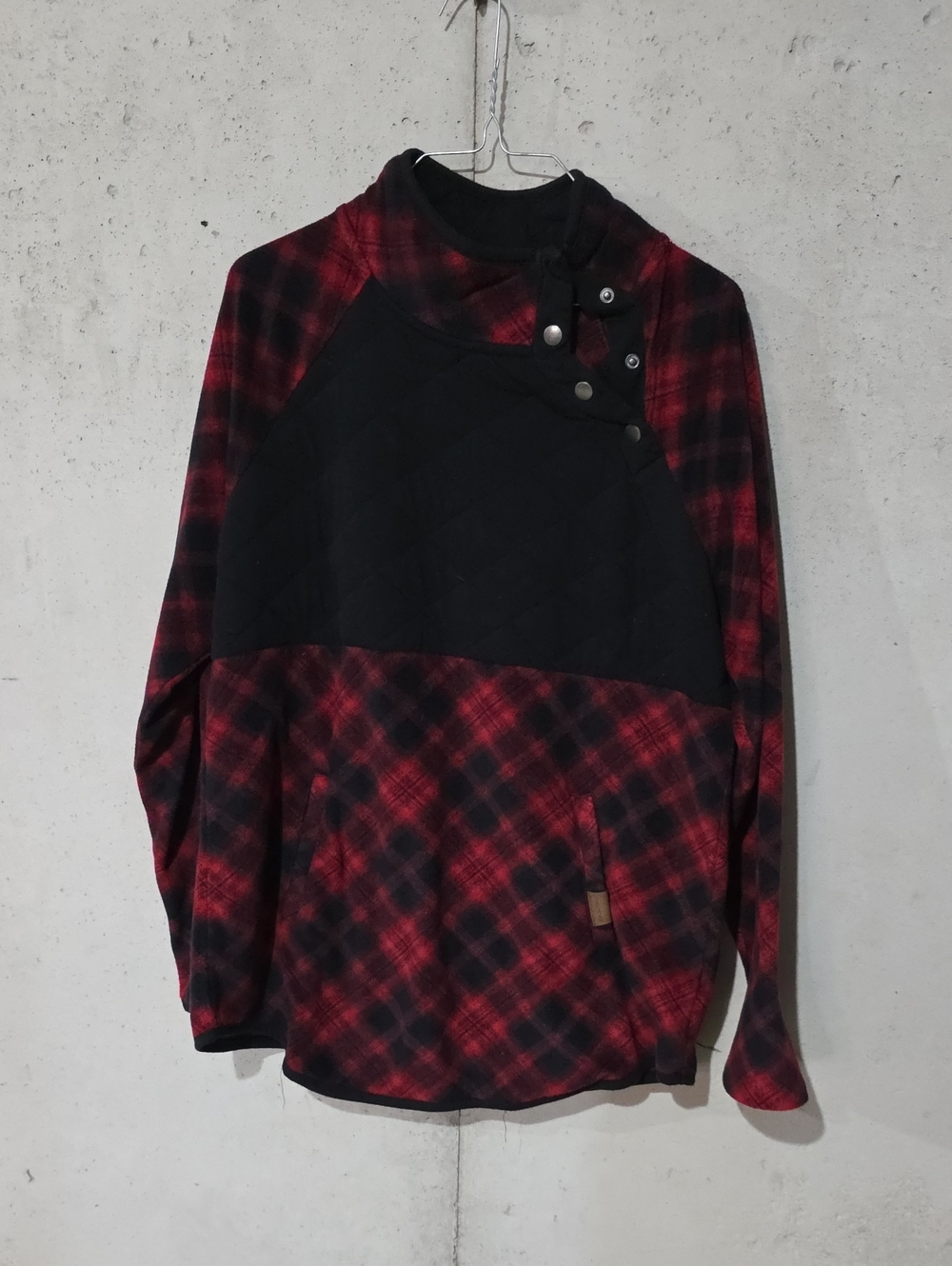 Red and Black Plaid Pullover with Quilted Chest Panel